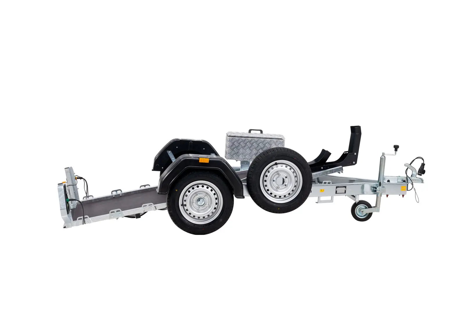 Remorque porte moto Debon Trailers vue arrière Remorque porte moto Debon Trailers vue arrière